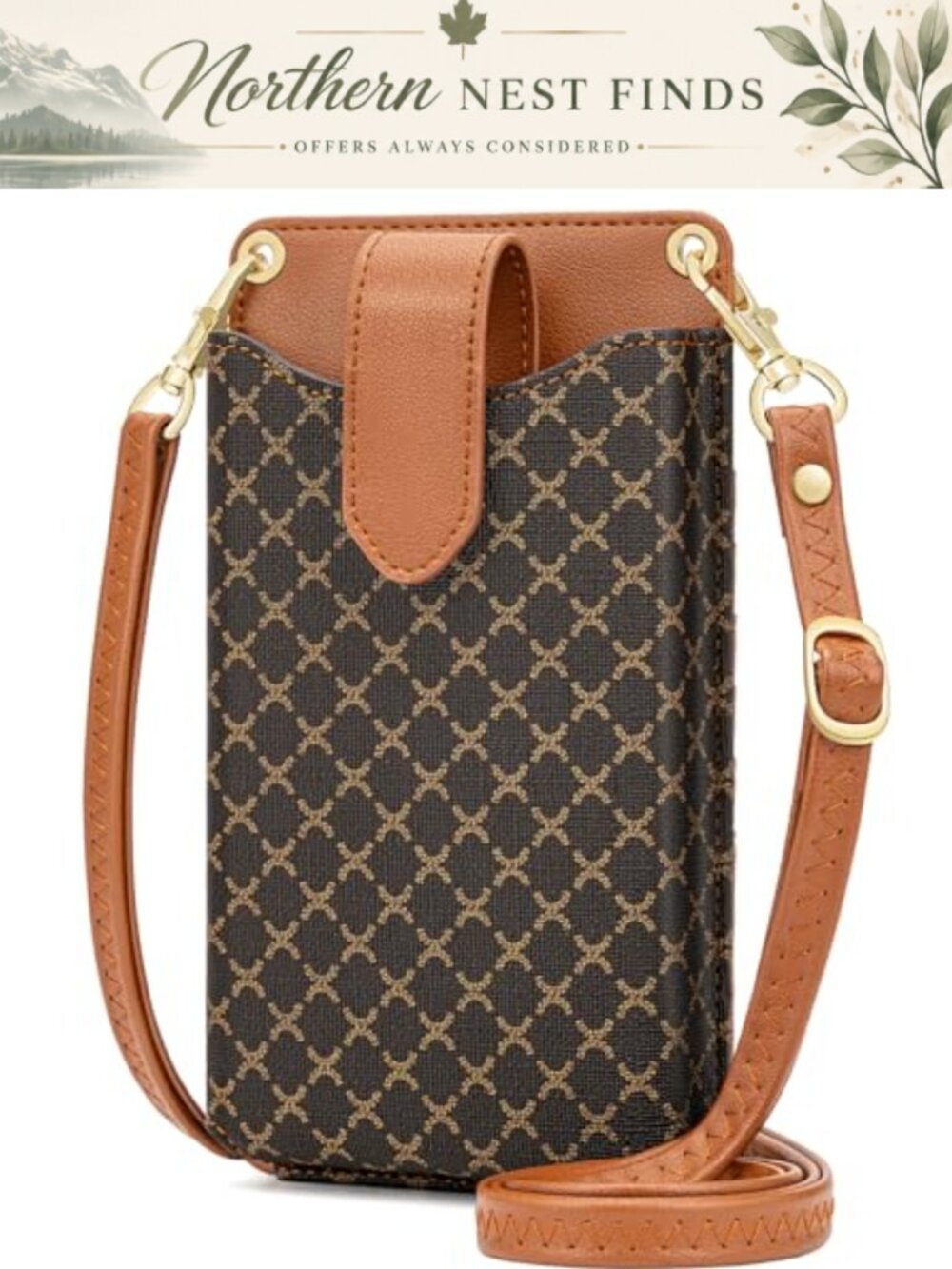 Vegan Leather Crossbody Cell Phone Purse with RFID Card Slots